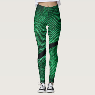 Green Feather, Beautiful Pattern Texture. Leggings