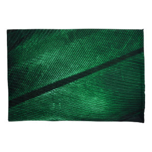Green Feather, Beautiful Pattern Texture. Pillowcase