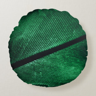 Green Feather, Beautiful Pattern Texture. Round Cushion