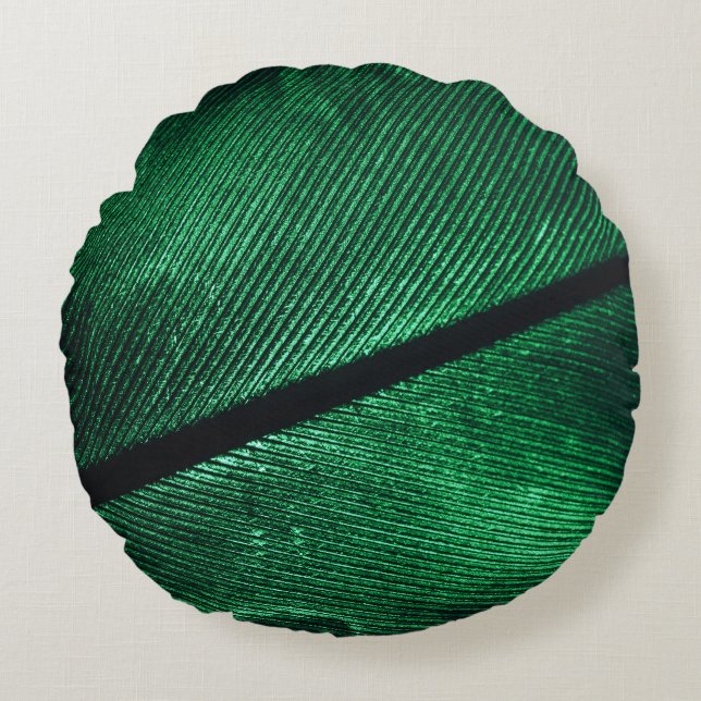 Green Feather, Beautiful Pattern Texture. Round Cushion (Front)