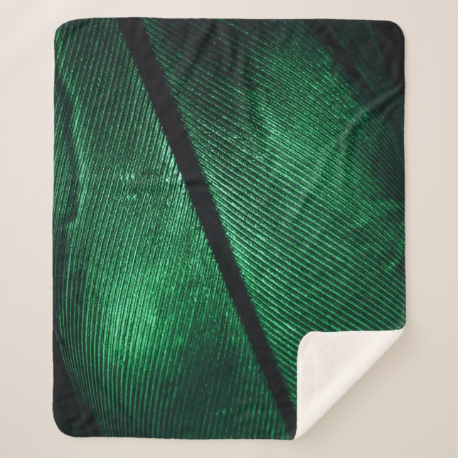 Green Feather, Beautiful Pattern Texture. Sherpa Blanket (Front)