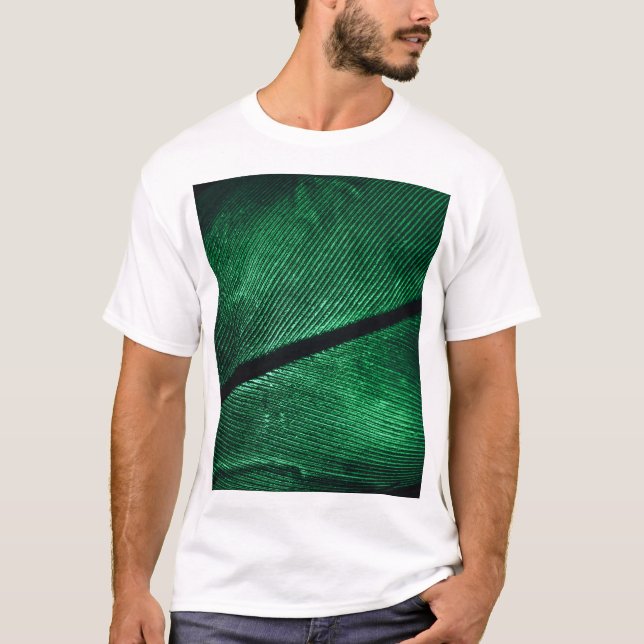 Green Feather, Beautiful Pattern Texture. T-Shirt (Front)