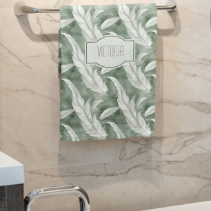 Green Feathers Delicate Gray Monogrammed Bath Towel Set