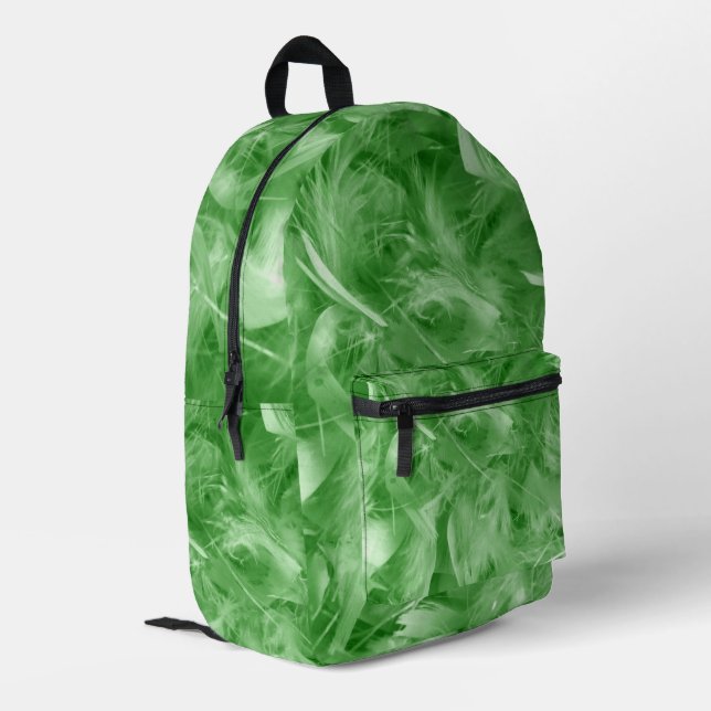 Green Feathers Printed Backpack (Back Corner Left)
