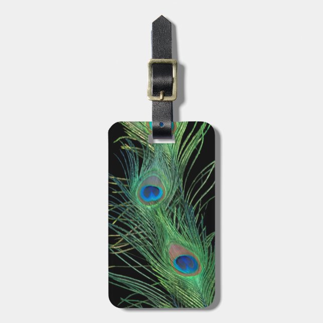 Green Feathers with Black Luggage Tag (Front Vertical)