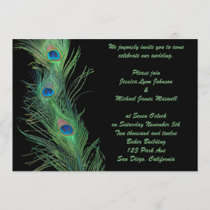 Green Feathers with Black Wedding Invitation