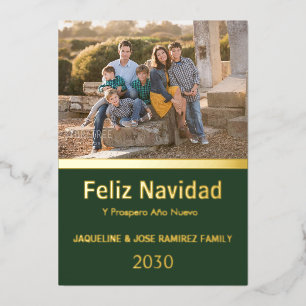 Green Feliz Navidad Spanish Family Photo Gold