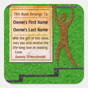 Green Felt Banner Man Personalised Bookplate Square Sticker