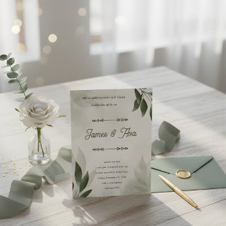 Green Feminine Floral Watercolor Wedding Invitatio Invitation