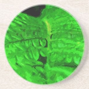Green Fern Abstract Impressionism Coaster