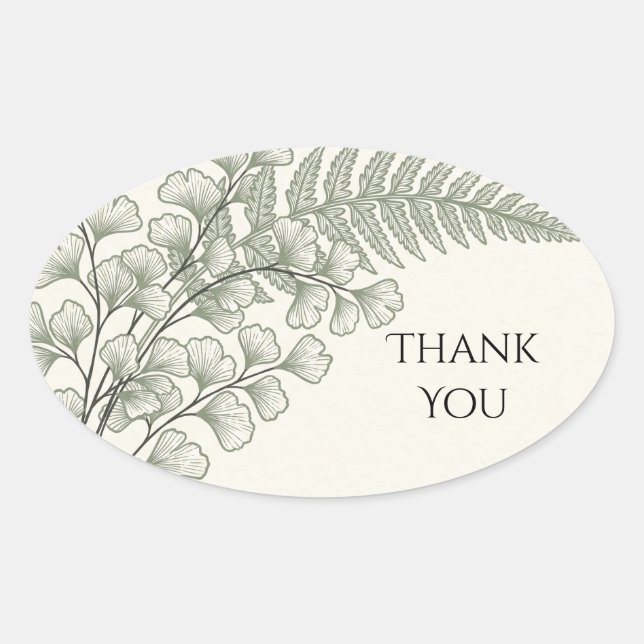 Green Fern Botanical Wedding Thank You Oval Sticker (Front)