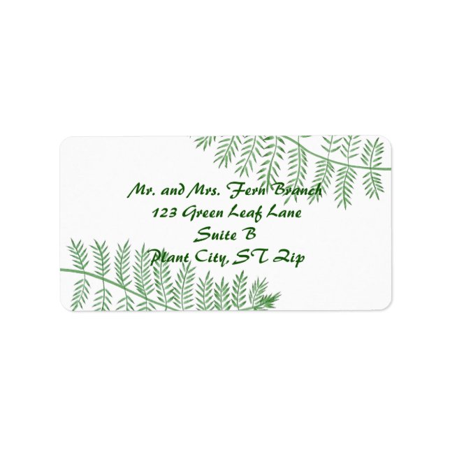 Green Fern Branch Leaves Address Labels (Front)