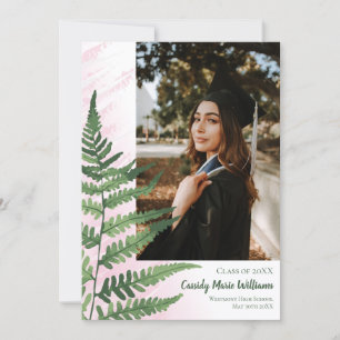 Green Fern Elegant Pink Graduation Announcement