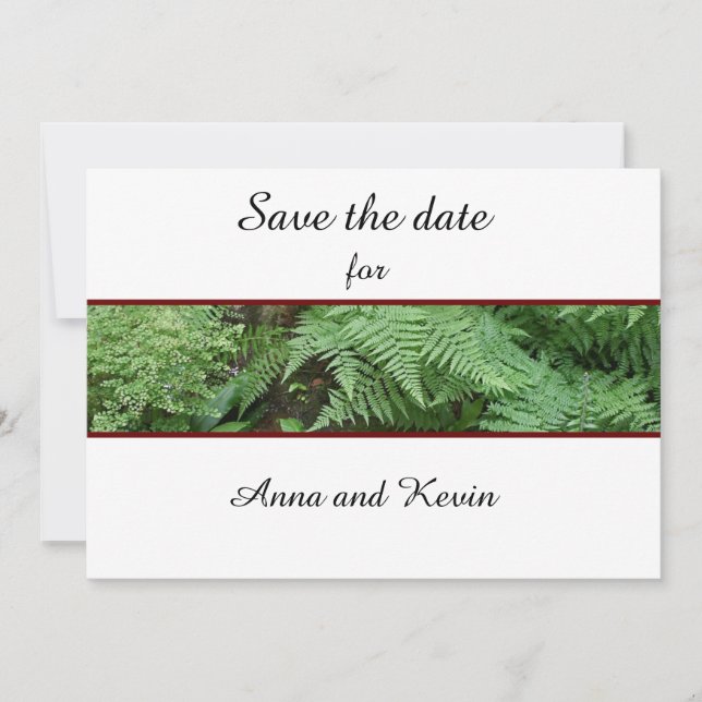 Green Fern Flat Save The Date Card (Front)