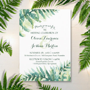 Green Fern Foliage Watercolor Wedding Invitation