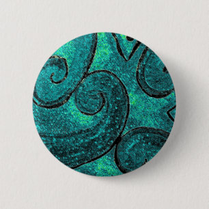 Green fern frond, Koru, Sparkly Effect 6 Cm Round Badge