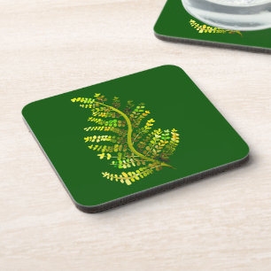 Green fern leaf plant art coaster