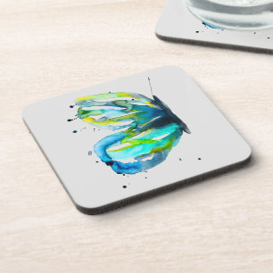 Green fern leaf plant art coaster