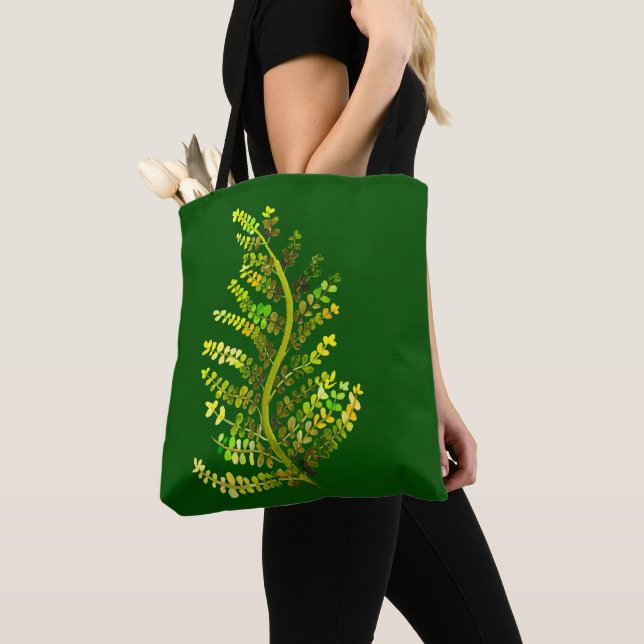 Green fern leaf plant art tote bag (Close Up)
