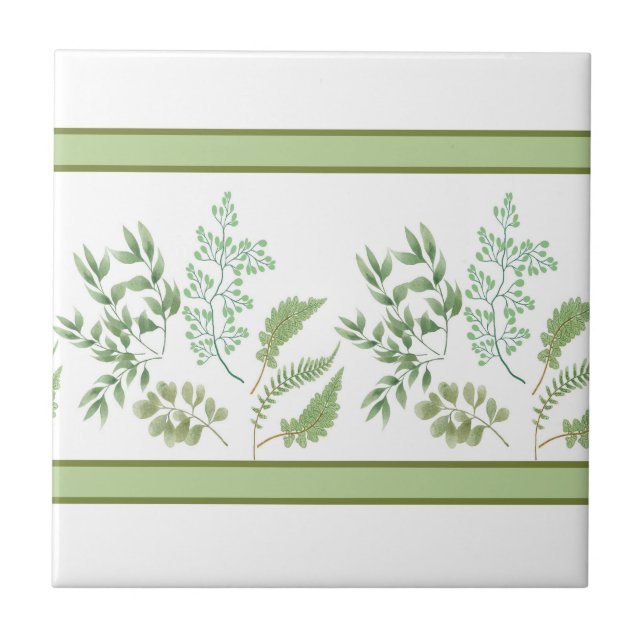 Green Fern Leaves and Branches Tile (Front)