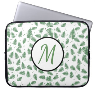 Green Fern Leaves Monogram Computer Laptop Sleeve