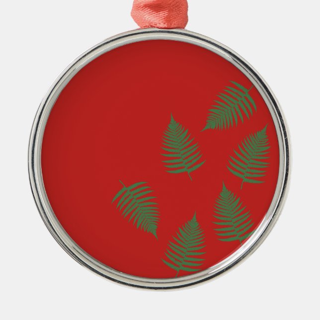 Green Fern Lucky Holiday Red Ornament (Front)