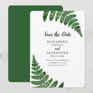 Green fern. Modern forest botanical save the date Invitation