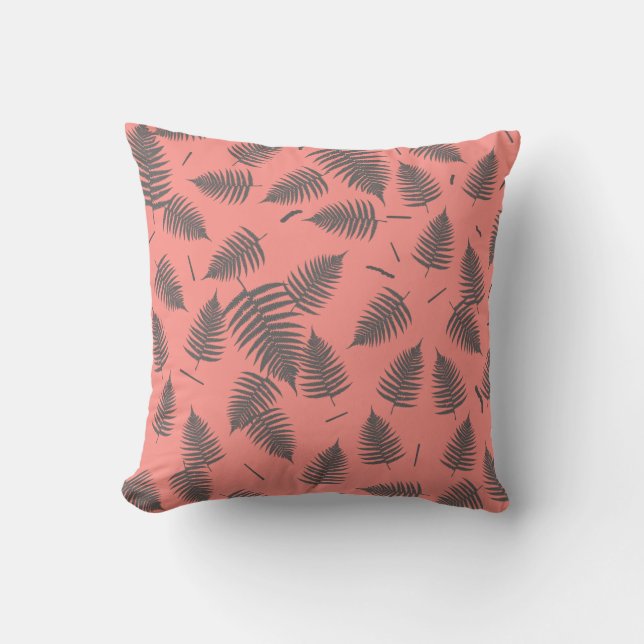 Green Fern Plant Leaf Pattern Cushion Throw Pillow (Front)
