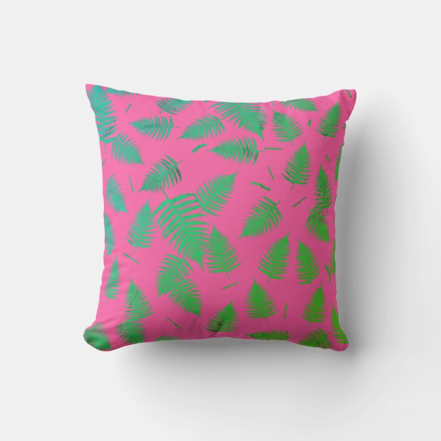 Green Fern Plant Leaf Pattern Cushion Throw Pillow (Front)