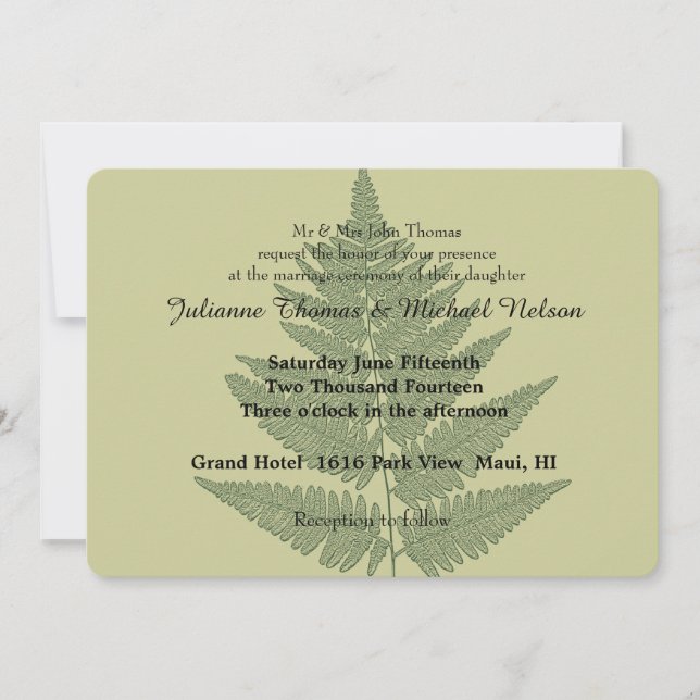 Green Fern Wedding Invitation (Front)