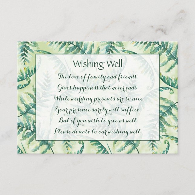 Green Fern Wedding Wishing Well Cards (Front)