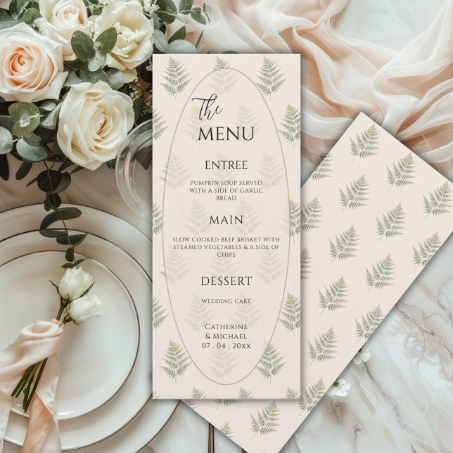 Green Ferns Frame Elegant Wedding Menu (Creator Uploaded)