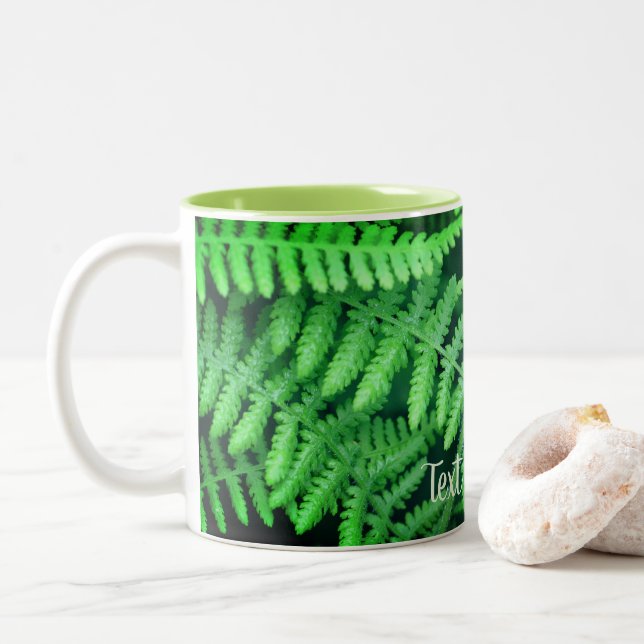 Green Ferns Nature Personalised Two-Tone Coffee Mug (With Donut)