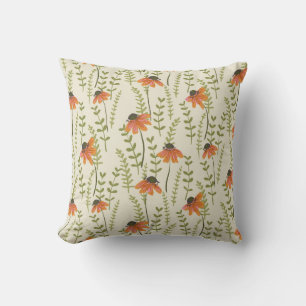 Green ferns, orange flowers, nature. cushion