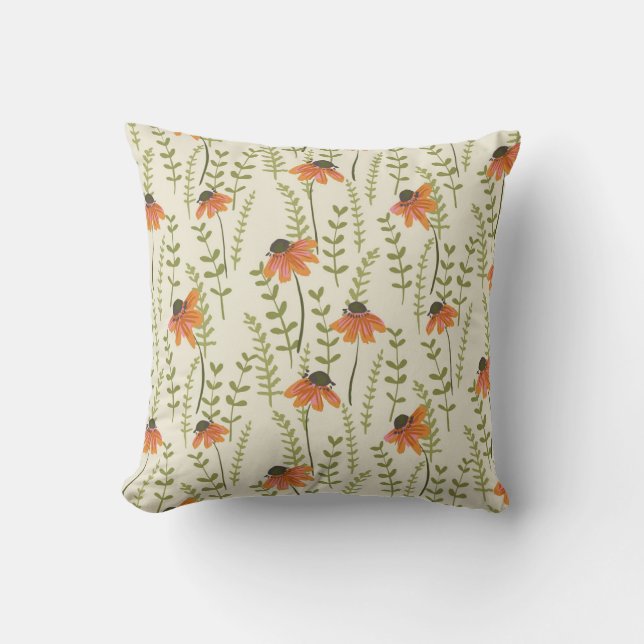 Green ferns, orange flowers, nature. cushion (Front)