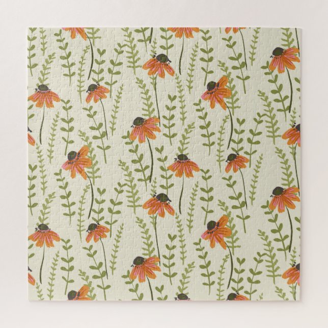 Green ferns, orange flowers, nature. jigsaw puzzle (Vertical)