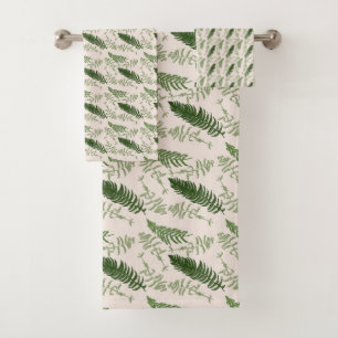 Green ferns repeat surface pattern  bath towel set