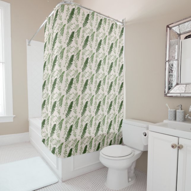 Green ferns repeat surface pattern shower curtain (In Situ)