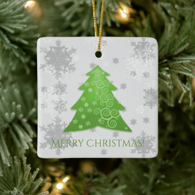 Green Festive Christmas Tree Ceramic Ornament (Tree)