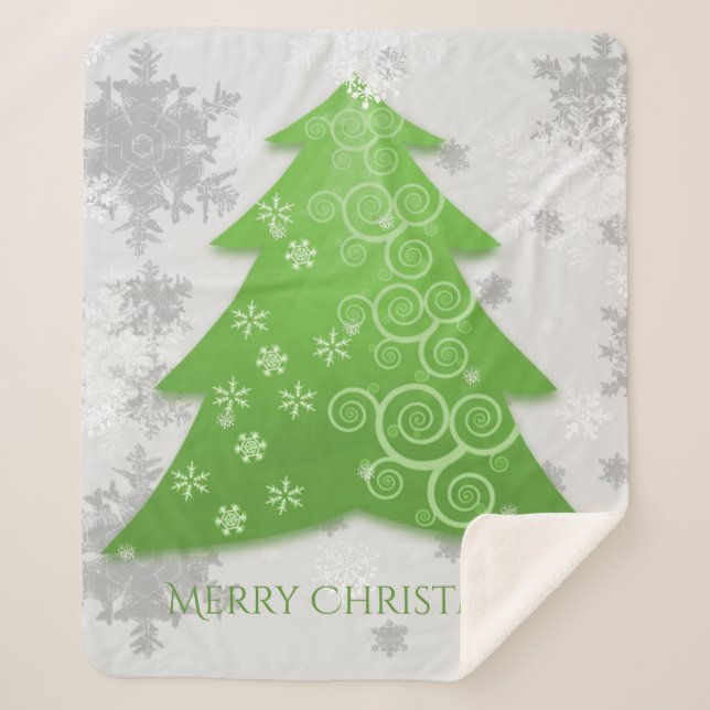 Green Festive Christmas Tree Sherpa Blanket (Front)