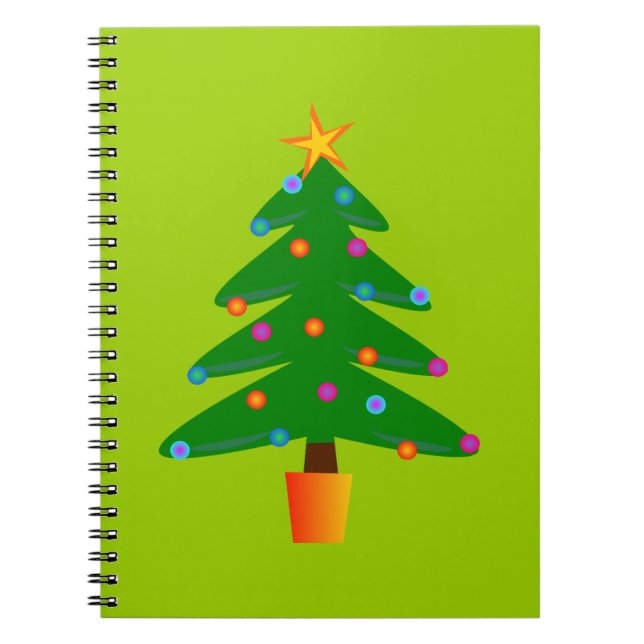Green Festive Christmas Tree Spiral Notebook (Front)