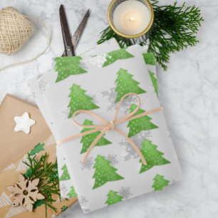 Green Festive Christmas Tree Wrapping Paper Sheets