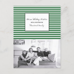 Green Festive Stripes Holiday Photo Postcard