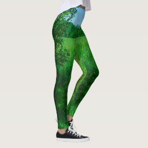Green Field Forest Grass Nature Sky Landscape Leggings