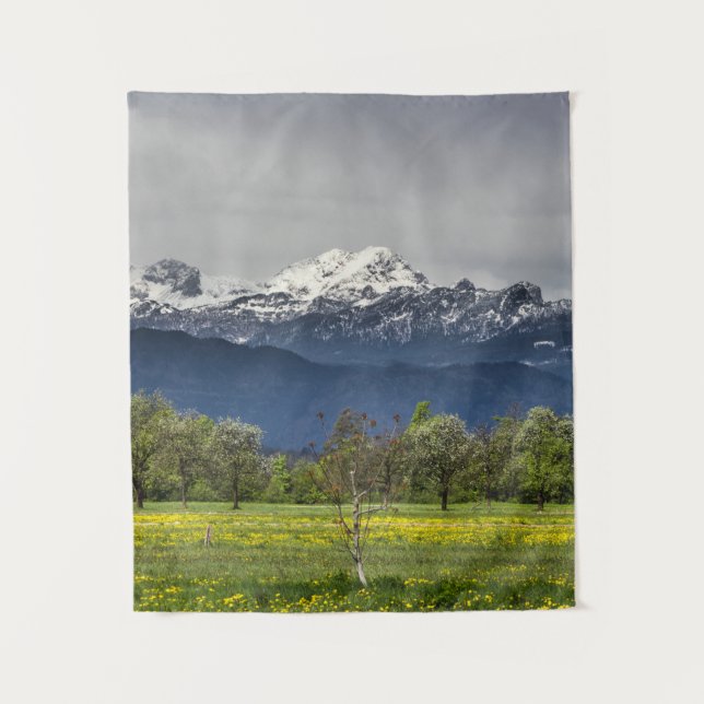 Green field with snowy alps tapestry (Front)