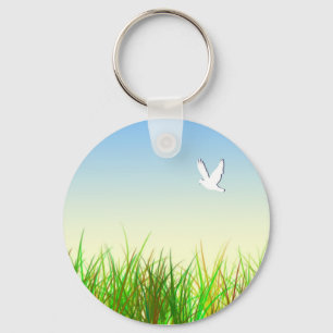 Green field with White dove Key Ring
