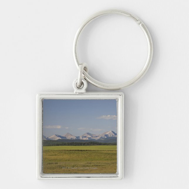 Green Fields And Rolling Hills With Mountains Key Ring (Front)
