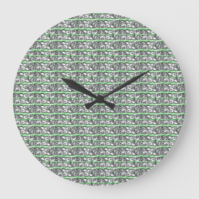 Green Filigree Cross Pattern Design Large Clock (Front)