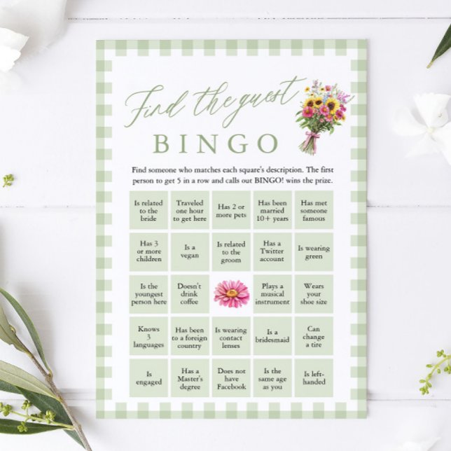 Green Find the Guest Bingo Bridal Shower Game Invitation (Green Find the Guest Bingo Bridal Shower Game)