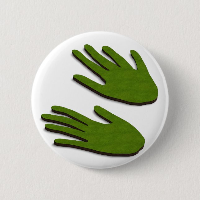 Green fingers 6 cm round badge (Front)